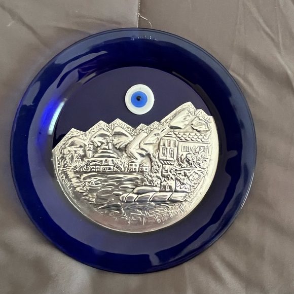 Paşabahçe Turkish Cobalt and Silver Hanging plate - Picture 1 of 5